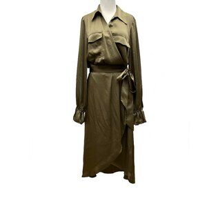 Ramy Brook Laney Satin Midi Wrap Shirt Satin Dress Womens 10 NWT New